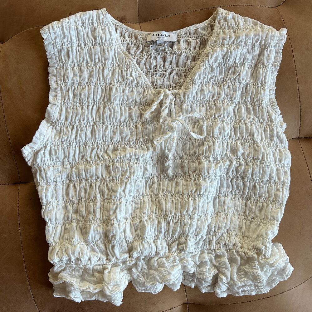 Milkmaid Smocked Ruffle Top Cottagecore Prairie Tie Front XL Gilli